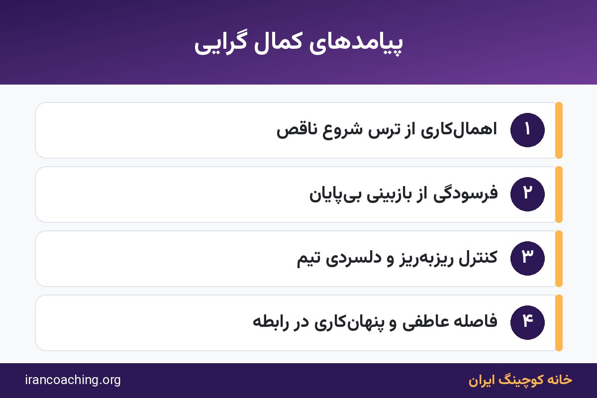 اینفوگرافیک پیامدهای کمال گرایی در کار و رابطه